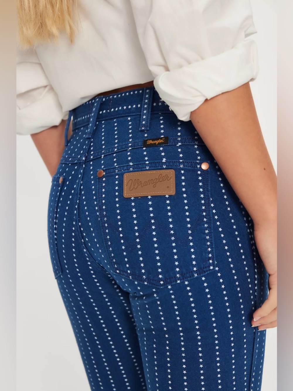 Wrangler Wrancher Star Pinstripe Mid Rise Bootcut Jeans Blue Pin Star 28x31 NWT